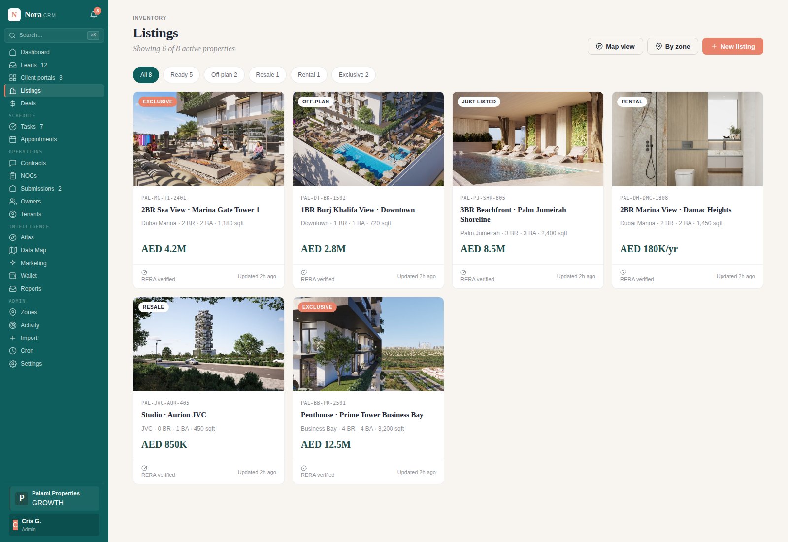 Nora CRM Listings inventory